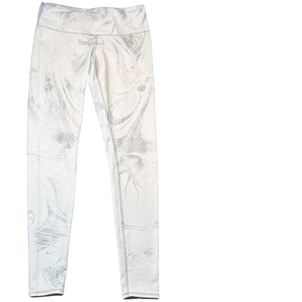 Alo Yoga High Waist Leggings Womens‎ XS White Grey Marble Print Designer Gymwear